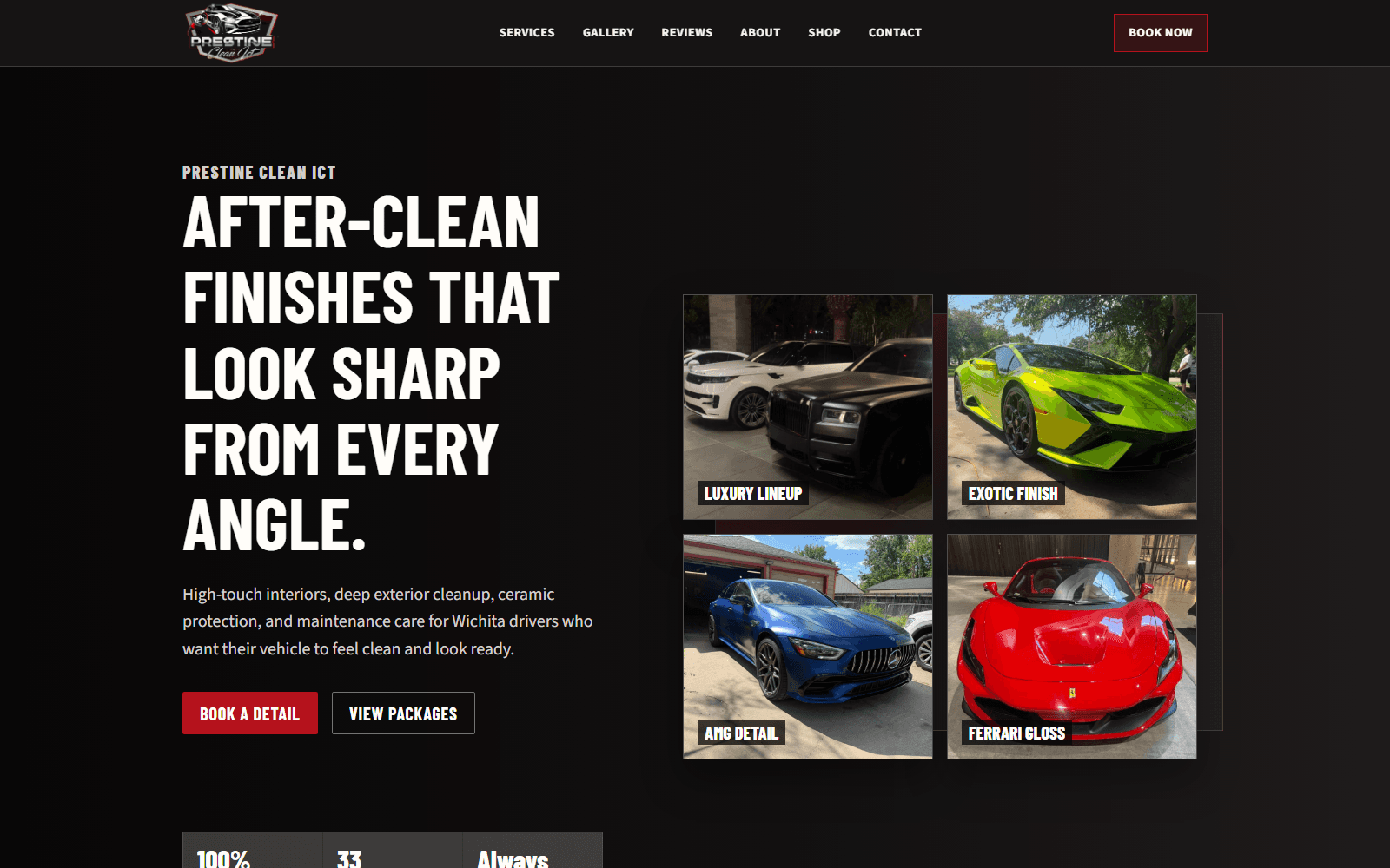 Prestine Clean ICT Wichita auto detailing website built by Baumbach Solutions, desktop view